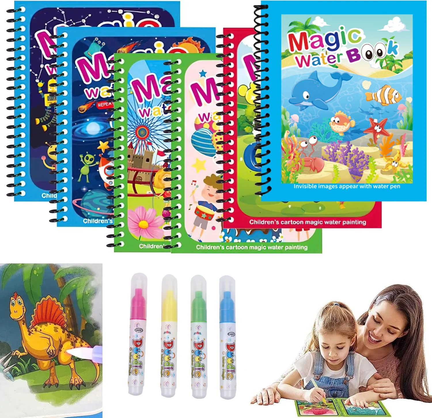 Reusable Water Magic Coloring Book - Libro da colorare riutilizzabile con penna